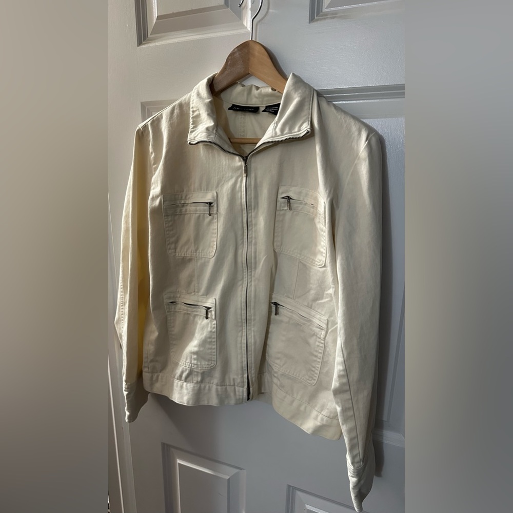 New York & Co Vintage Off-White Cream Denim Jacket Size Large